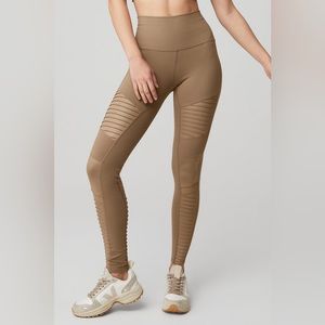 Alo Yoga High Waist Full Length Moto Leggings Tan Light Brown